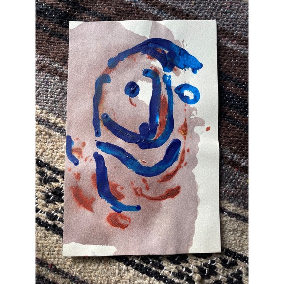 Original Abstract‎ Face Painting Blue Red Art on Paper Unique Gift 5.5 x 85